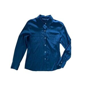 Vintage Y2K Express Silk Button Down Shirt Size 7/8 Black Fitted‎ Office Siren